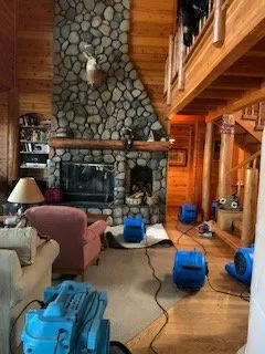 Interior of a cabin with air movers for drying